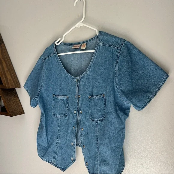 Vintage Crossroads Denim Pearl Snap Button T-Shirt - Picture 2 of 5